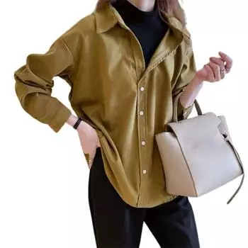 Женская вельветовая рубашка с лацканами и длинным рукавом, однобортная рубашка, верх, низ, верх, многослойная одежда, стиль для поездок на работу XL жёлтый