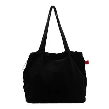 Женская вельветовая сумка, большая вместимость, сумка через плечо, однотонная сумка-тоут чёрный