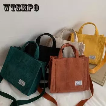 Женская вельветовая сумка через плечо на молнии, маленькая хлопковая парусиновая сумка, повседневная сумка-тоут, женская эко-сумка через плечо, винтажные сумки-мессенджеры чёрный