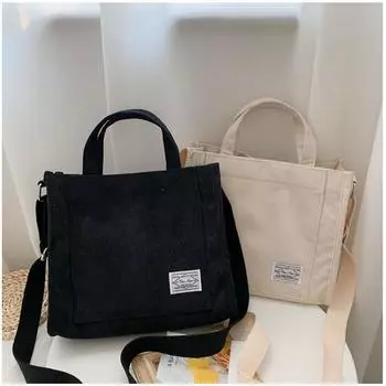 Женская вельветовая сумка через плечо на молнии, маленькая хлопковая парусиновая сумка, повседневная сумка-тоут, женская эко-сумка через плечо, винтажные сумки-мессенджеры коричневый