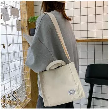 Женская вельветовая сумка через плечо на молнии, маленькая хлопковая парусиновая сумка, повседневная сумка-тоут, женская эко-сумка через плечо, винтажные сумки-мессенджеры чёрный