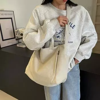 Женская вельветовая сумка через плечо, однотонная сумка-тоут через плечо чёрный