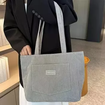 Женская вельветовая сумка через плечо, повседневная модная сумка большой вместимости для выхода в свет, можно стирать в стиральной машине, с фиксированным ремешком и подкладкой из полиэстера светло-серый