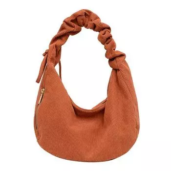 Женская вельветовая сумка через плечо с рюшами и накладным ремнем, сумка-хобо с регулируемым ремнем и застежкой-молнией для работы и путешествий чёрный