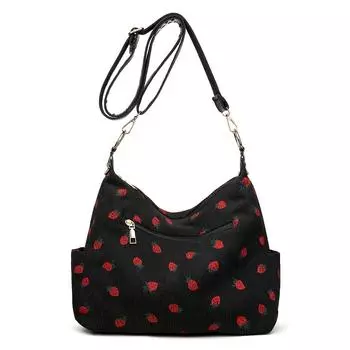 Женская вельветовая сумка цвета клубники с регулируемым ремешком, сумка-хобо с несколькими карманами, сумка через плечо на молнии для работы и путешествий Black