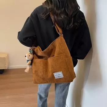 Женская вельветовая сумка на плечо большой емкости, школьная сумка-тоут