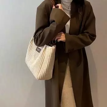 Женская вельветовая сумка на плечо, однотонная, с ремнем на плечо, большая вместимость, простой многофункциональный дизайн, повседневные сумки-тоуты 32x12x26cm чёрный