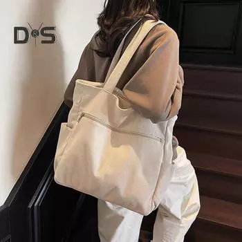 Женская вельветовая сумка-тоут, большая сумка на плечо, однотонная повседневная сумка-тоут с молнией и карманами для путешествий, занятий в спортзале, отпуска зелёный