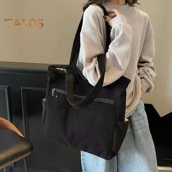 Женская вельветовая сумка-тоут, большая сумка на плечо, однотонная повседневная сумка-тоут с молнией и карманами для путешествий, занятий в спортзале, отпуска зелёный