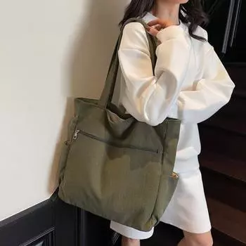 Женская вельветовая сумка-тоут Yousheng, большая сумка на плечо, однотонная повседневная сумка-тоут с молнией и карманами для путешествий, занятий в спортзале, отпуска зелёный