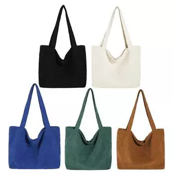 Женская вельветовая сумка-тоут, зимняя сумка через плечо, большая однотонная сумка-хобо зелёный