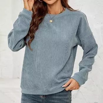 Женская вельветовая толстовка, повседневный пуловер с круглым вырезом, топ с длинными рукавами S розовый