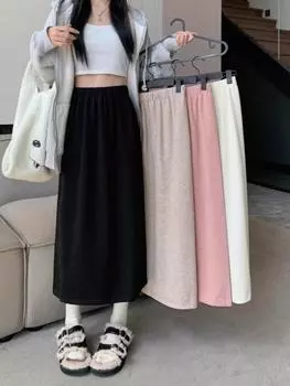 Женская вельветовая юбка А-силуэта с разрезом сзади - Осень/Зима 2023 Корейская мода Large чёрный