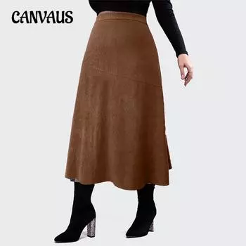 Женская вельветовая юбка больших размеров, полуоблегающая, осенняя, плотная, с высокой талией, тонкая, сшитая, большая юбка-трапеция 1XL чёрный