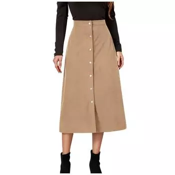 Женская вельветовая юбка, однобортная юбка с высокой талией L бежевый