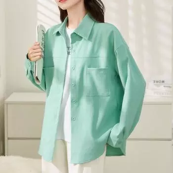 Женская вельветовая верхняя одежда осень-зима топы мягкие корейские миди-длина повседневная рубашка женские однотонные карманы рубашки с длинным рукавом куртка S белый