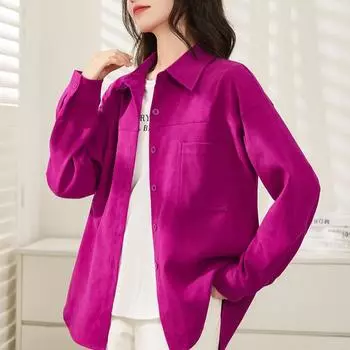 Женская вельветовая верхняя одежда осень-зима топы мягкие корейские миди-длина повседневная рубашка женские однотонные карманы рубашки с длинным рукавом куртка S белый