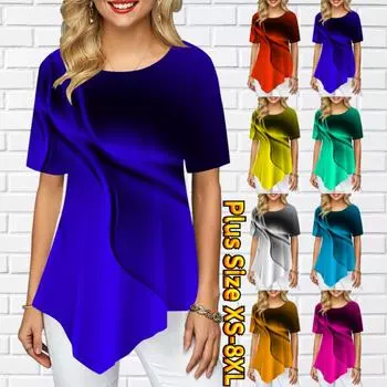 Женская великолепная контрастная заостренная юбка, распашная футболка с короткими рукавами, простая градиентная тема с принтом, круглый вырез, женская S-8XL S