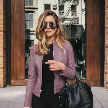 Женская велосипедная куртка из искусственной кожи, верхняя одежда на молнии, осенне-зимняя женская модная короткая тонкая женская куртка XXS светло-фиолетовый