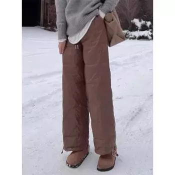 Женская верхняя одежда 2024 года, новые прямые брюки-трубы со шнурком в иностранном стиле из утолщенного хлопка M кофейный