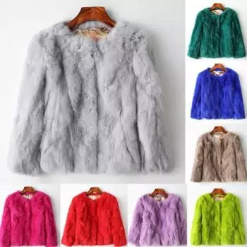 Женская верхняя одежда из натурального кроличьего меха с рукавами 3/4, зимняя теплая куртка, пушистое пальто 3XL чёрный