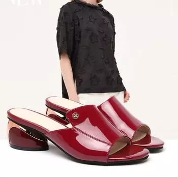 Женская верхняя одежда, летняя женская обувь на толстом каблуке на среднем каблуке, сандалии и тапочки из мягкой кожи, модные женские тапочки с открытым носком 34 бежевый