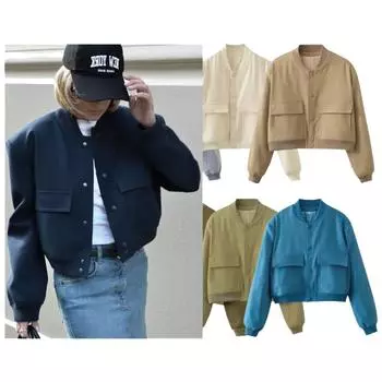 Женская верхняя одежда на весну и зиму с воротником-стойкой и большими карманами, женский кардиган, куртка, пальто S хаки