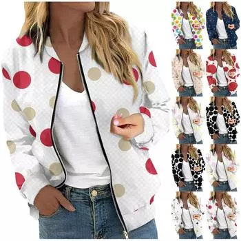 Женская верхняя одежда с длинным рукавом и принтом, повседневные топы на молнии, кардиган, рубашка, тонкая куртка для женщин One size бежевый