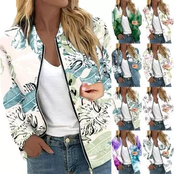 Женская верхняя одежда с длинным рукавом и принтом, повседневные топы на молнии, кардиган, рубашка, тонкая куртка для женщин L