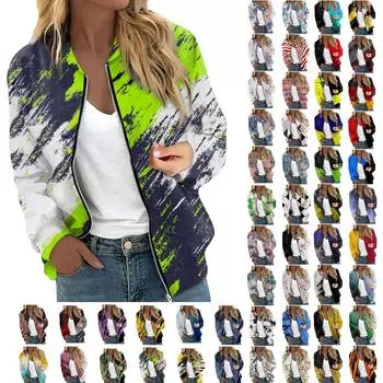 Женская верхняя одежда с длинным рукавом и принтом, повседневные топы на молнии, кардиган, рубашка, тонкая куртка для женщин XL оранжевый