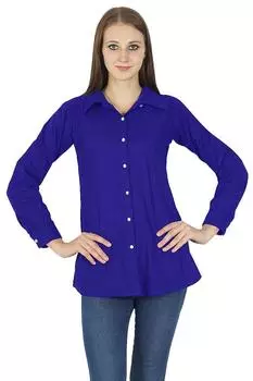 Женская верхняя одежда с длинным рукавом на пуговицах, повседневная куртка Kurta из хлопка 10 синий
