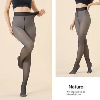 Женская верхняя одежда с голыми ногами, полупрозрачное мясо, большие брюки с промежностью, теплые 200 г, плюшевые полупрозрачные колготки из утолщенной кожи L