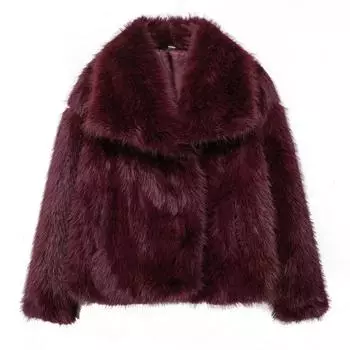 Женская верхняя одежда Укороченная шуба из искусственного меха Женская осенняя пушистая плюшевая черная куртка Теплые зимние женские пальто Однотонные меховые пальто S серый