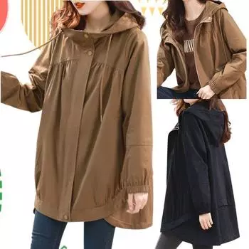 Женская верхняя одежда весна и осень новые свободные и утягивающие модные универсальные длины модные стильные повседневные спортивные ветровки куртки L дубильная кора
