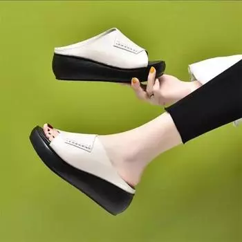 женская верхняя одежда весна-лето 2024 года, новые мягкие кожаные туфли на толстой подошве, увеличивающие объем, туфли с мягкой подошвой, туфли с заостренным носком, женские односложные тапочки 35 чёрный