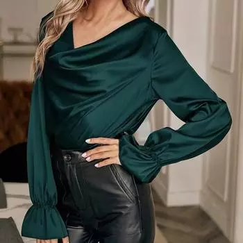 Женская верхняя однотонная гладкая красивая весенняя рубашка с пятнами для работы