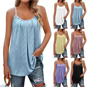 Женская верхняя однотонная свободная футболка без рукавов с круглым вырезом L чёрный