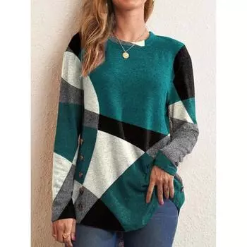 Женская верхняя осенняя футболка контрастного цвета с длинным рукавом и круглым вырезом, свободные футболки S серый