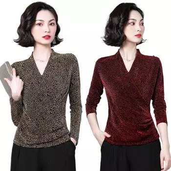 Женская верхняя осенняя новая мода иностранная рубашка с V-образным вырезом и длинными рукавами с леопардовым принтом M