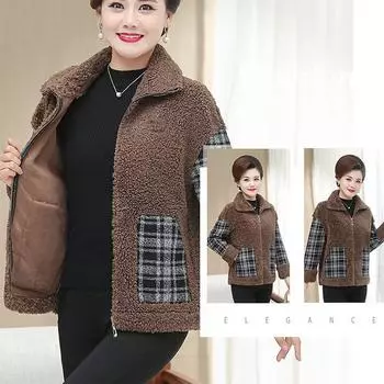 Женская верхняя шерстяная одежда осень-зима свободная утепленная куртка с имитацией ягненка короткие пальто M коричневый
