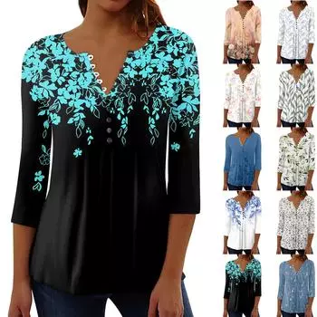 Женская верхняя свободная футболка с рукавом семь четвертей на пуговицах L чёрный