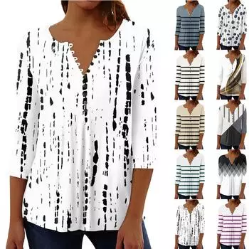 Женская верхняя свободная футболка с рукавом семь четвертей на пуговицах L бежевый