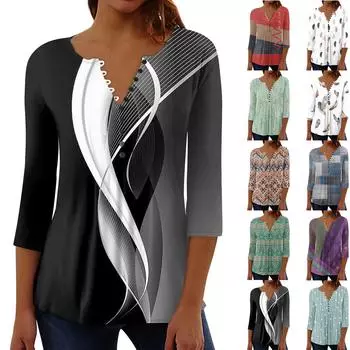 Женская верхняя свободная футболка с рукавом семь четвертей на пуговицах L розовый