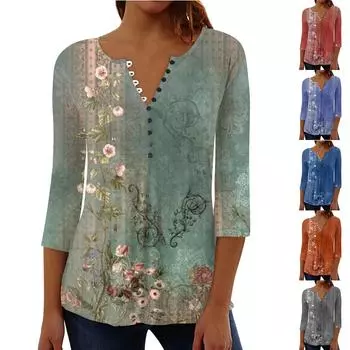 Женская верхняя свободная футболка с рукавом семь четвертей на пуговицах L темно-синий