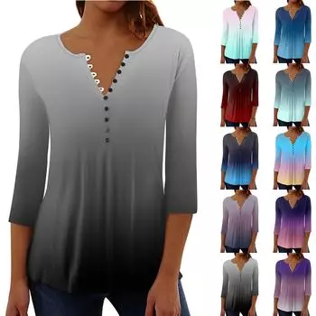 Женская верхняя свободная футболка с рукавом семь четвертей на пуговицах XXL розовый