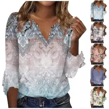 Женская верхняя свободная футболка с v-образным вырезом и рукавом семь четвертей