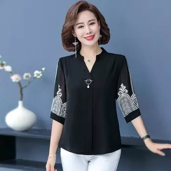 Женская весенне-летняя дышащая рубашка в стиле ретро с короткими рукавами и V-образным вырезом с короткими рукавами 5XL