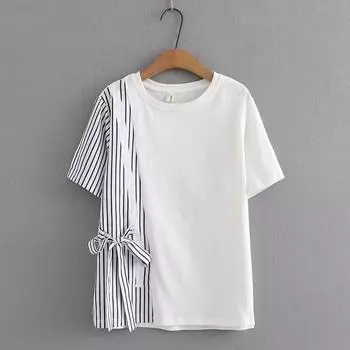 Женская весенне-летняя футболка Color Collision в полоску, удобная, с короткими рукавами, свободные топы в стиле темперамент 4XL белый