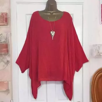 Женская весенне-летняя футболка с круглым вырезом и половиной рукава, однотонная свободная посадка, пуловер с нерегулярным подолом, топы L красный