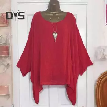 Женская весенне-летняя футболка с круглым вырезом и половиной рукава, однотонная свободная посадка, пуловер с нерегулярным подолом, топы L красный
